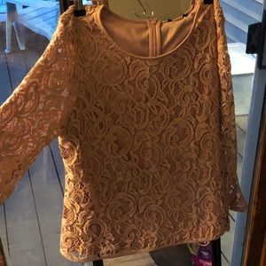 NWT Adrianna Papell pink lace bell sleeve blouse